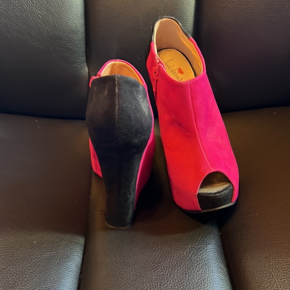 Hot Pink Platform Peep Toe Booties - Picture 2 of 4